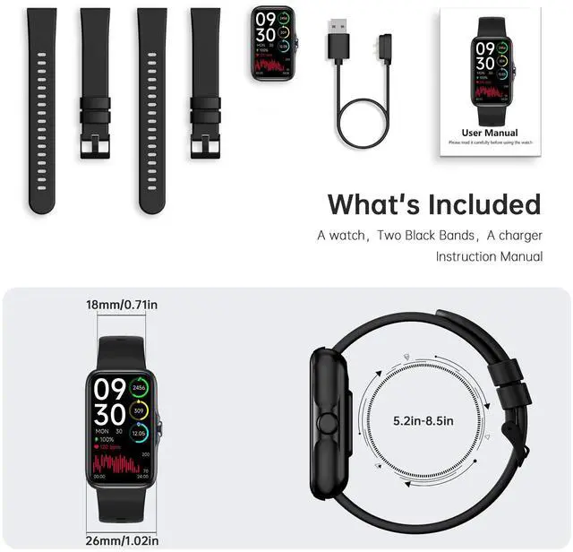 Alt view image 14 of 14 - Health Fitness Tracker, Smart Watch with 24/7 Heart Rate and Blood Oxy-gen Monitor, Sleep Tracker with IP68 Waterproof, Activity Tracker Pedometer Step Counter for Women Men (Black)