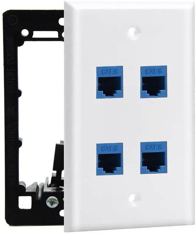 Alt view image 14 of 14 - 4 Port Ethernet Wall Plate, Cat 6, Wall Outlet, RJ45 Female to Female Keystone Jacks - White