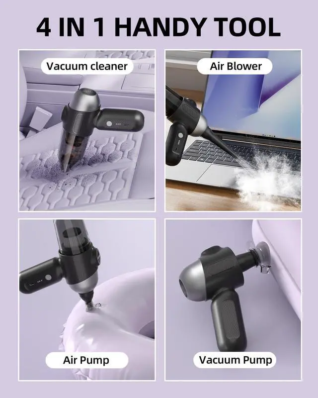 Alt view image 10 of 12 - Upgraded Mini Car Vacuum with 12000Pa, Portable 4-in-1 Blowing and Suction Function, Mini Vacuum Cleaner Air Duster Suitable for Quick Cleaning of Small Areas, Car, Office, Home, PC