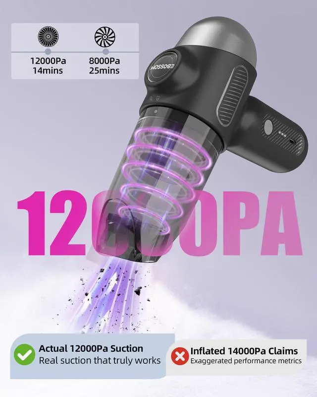 Alt view image 8 of 12 - Upgraded Mini Car Vacuum with 12000Pa, Portable 4-in-1 Blowing and Suction Function, Mini Vacuum Cleaner Air Duster Suitable for Quick Cleaning of Small Areas, Car, Office, Home, PC