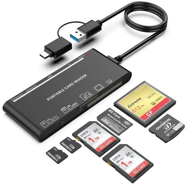 Alt view image 8 of 14 - USB C USB3.0 Multi Card Reader for SD, CF, Micro SD, XD, MS Cards - 7 in 1 Adapter Hub for Windows, Mac, Linux, Android