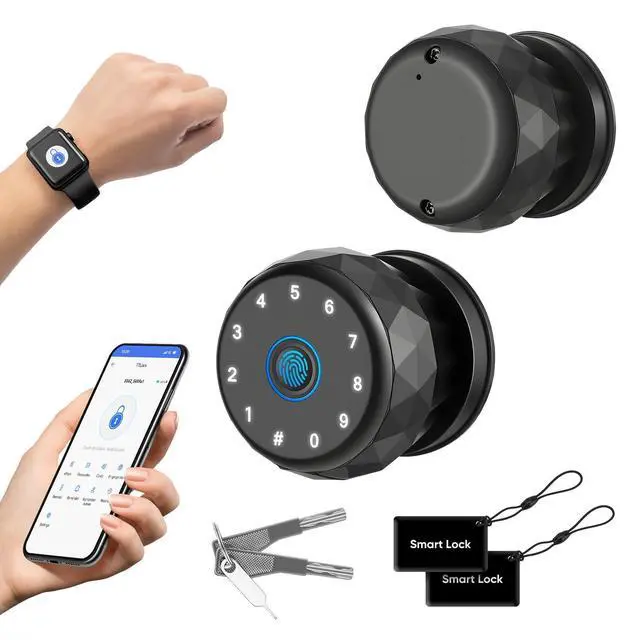 Alt view image 8 of 14 - Smart Door Knob Fingerprint Door Lock with Keypad, Keyless Entry Deadbolt for Front Door, Smart Auto Lock Deadbolt with Phone/Watch App Control, Biometric Fingerprint Gate Knob with 6 Ways to Unlock