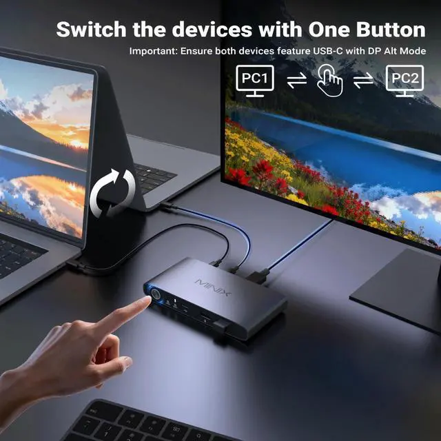 Alt view image 12 of 14 - K1 USB C KVM Switch 1 Monitors 2 Computers, 4K@120Hz HDR, 100W PD 3.0, Dual USB-C Input KVM Switches, Share Keyboard & Mouse, Aluminum Design, Compatible with Windows, Mac, Linux, Android