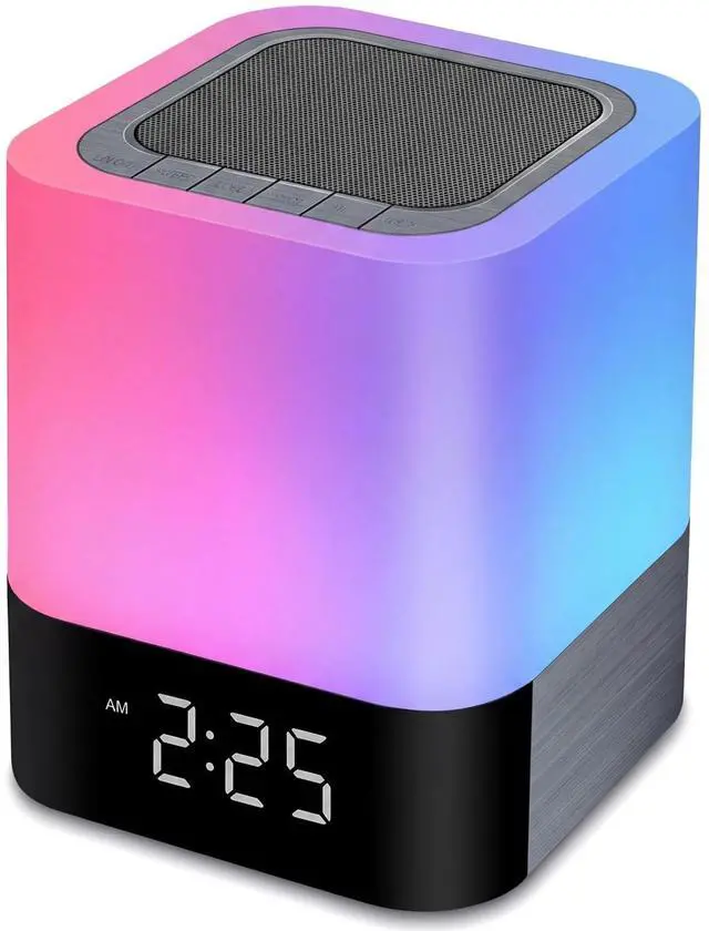 Alt view image 8 of 13 - Night Lights Bluetooth Speaker, Alarm Clock Bluetooth Speakers Touch Sensor Bedside Lamp Dimmable Multi-Color Changing Bedside Lamp, MP3 Player, Wireless with Lights