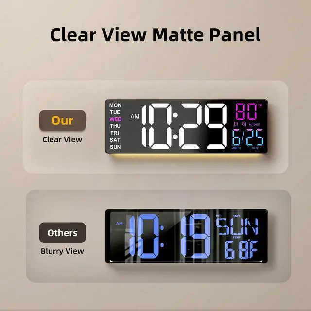 Alt view image 10 of 14 - 16.5" Large Digital Wall Clock with Anti-Glare Display, RGB Lights with 10 Scenes Mode Remote Control, Adjustable Brightness, Dual Alarms, Auto DST, BT Sync, Temperature for Living Room