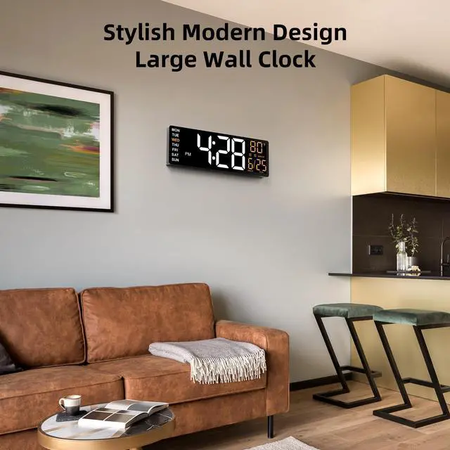 Alt view image 9 of 14 - 16.5" Large Digital Wall Clock with Anti-Glare Display, RGB Lights with 10 Scenes Mode Remote Control, Adjustable Brightness, Dual Alarms, Auto DST, BT Sync, Temperature for Living Room