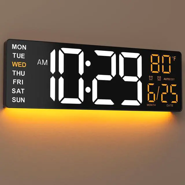 Alt view image 8 of 14 - 16.5" Large Digital Wall Clock with Anti-Glare Display, RGB Lights with 10 Scenes Mode Remote Control, Adjustable Brightness, Dual Alarms, Auto DST, BT Sync, Temperature for Living Room