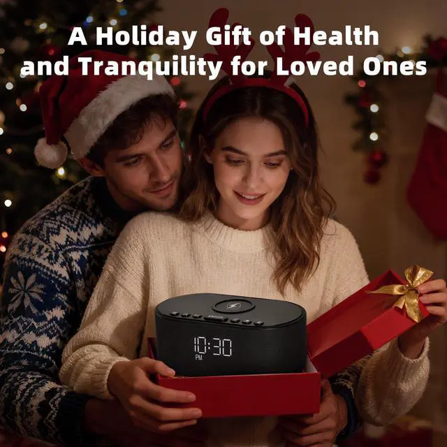 Alt view image 10 of 14 - Sound Machine Alarm Clock for Bedrooms: Bluetooth 10W Stereo Sound Speaker with Wireless Charging - White Noise Machine for Sleeping with 21 Soothing Sounds - Black