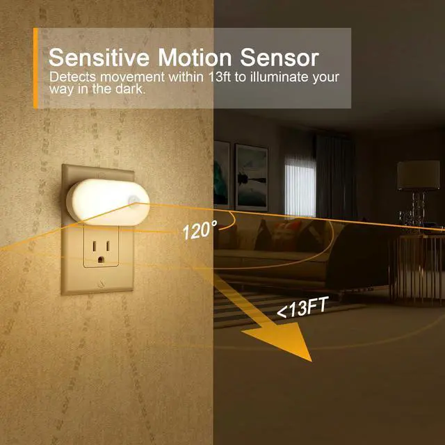 Alt view image 10 of 11 - 120LM Ultra Bright Plug-in Motion Sensor Night Light, Stepless Dimmable LED Nightlight, Always-On and Auto-Off, for Hallway, Stairs, Bathroom, Bedroom, Garage, Warm White (6-Pack)