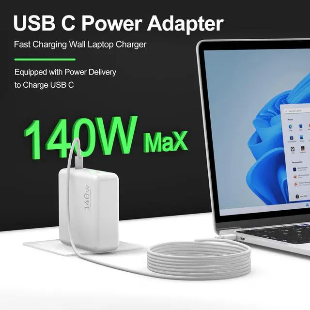 Alt view image 9 of 14 - 140W USB C Laptop Fast Charger, Compatible with MacBook Air MacBook Pro, M2 M3 M4 M5, iPad Pro, iPhone,Galaxy S25, Include Charge Cable-USB C to C