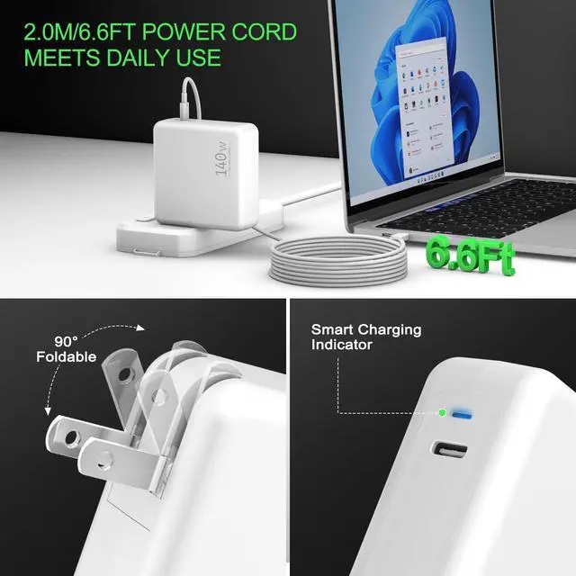 Alt view image 11 of 14 - 140W USB C Laptop Fast Charger, Compatible with MacBook Air MacBook Pro, M2 M3 M4 M5, iPad Pro, iPhone,Galaxy S25, Include Charge Cable-USB C to C