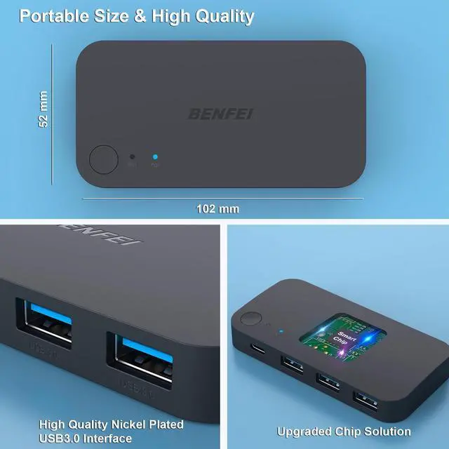 Alt view image 14 of 14 - USB 3.0 Switch, USB Switcher 2 Computers Share 3*USB 3.0 and 1*USB C with Remote Control for PC Mouse Keyboard Printer Scanner, USB KVM Switch Selector Compatible with Windows, Mac, Linux