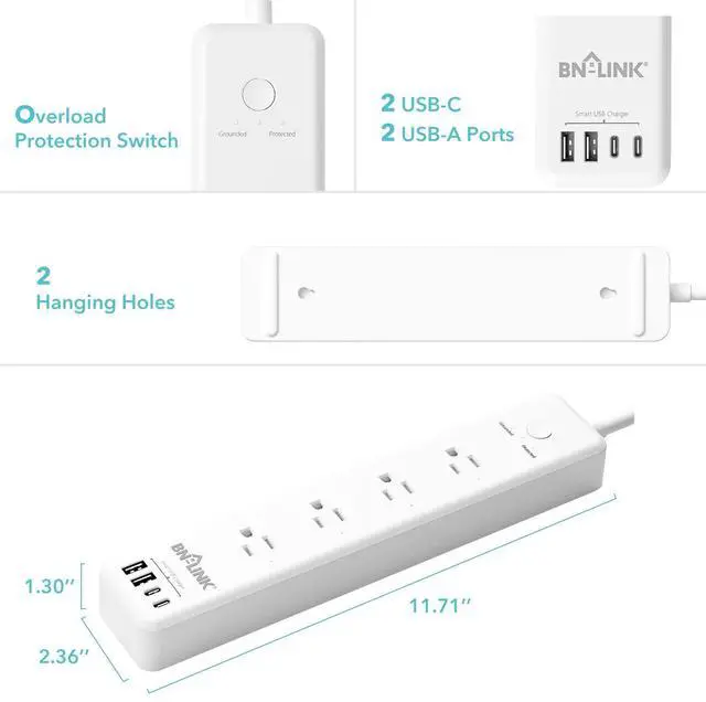 Alt view image 14 of 14 - Smart Plug Power StripSurge Protector with 4 Individually Controlled Smart Outlets, 4 USBs (incl. 20W USB-C), Compatible with Alexa and Google Home