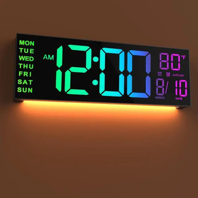 Alt view image 7 of 11 - 16.02'' Large Digital Wall Clock, Big LED Number Dispaly, RGB Colors, DST, Night Light for Classroom Living Room Bedroom Mounted Birthday Xmas Gift for Senior, Mem Womem