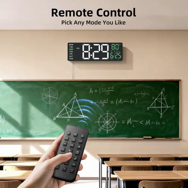 Alt view image 13 of 14 - 16.5" Large Digital Wall Clock with Anti-Glare Display, RGB Lights with 10 Scenes Mode Remote Control, Adjustable Brightness, Dual Alarms, Auto DST, BT Sync, Temperature for Living Room