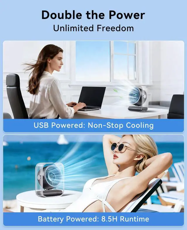 Alt view image 11 of 13 - Portable Desk Fan for Bedroom, Rechargeable Small Table Fan with 100 Speeds, 90° Rotation, Turbo Airflow, LED Display, Quiet Personal USB Cooling Fan for Office Home Travel Camping, Black