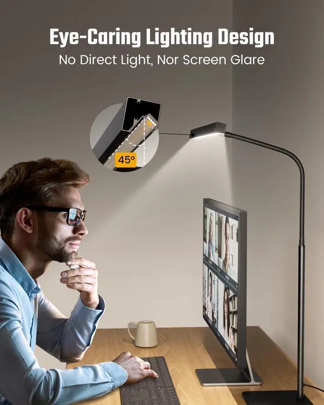 Alt view image 10 of 14 - LED Desk Lamp for Home Office, Eye-Caring Desk Light with Base, 12W Touch Control 3 Colors Dimmable Brightness, Gooseneck Architect Lamp for Computer Monitor Reading Workbench, Black