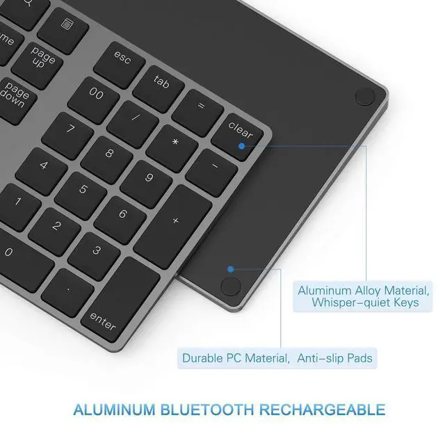 Alt view image 12 of 14 - Bluetooth Number Pad, Aluminum Rechargeable Wireless Numeric Keypad Slim 34-Keys External Numpad Keyboard Data Entry Compatible for Macbook, MacBook Air/Pro, iMac Windows Laptop Surface Pro etc