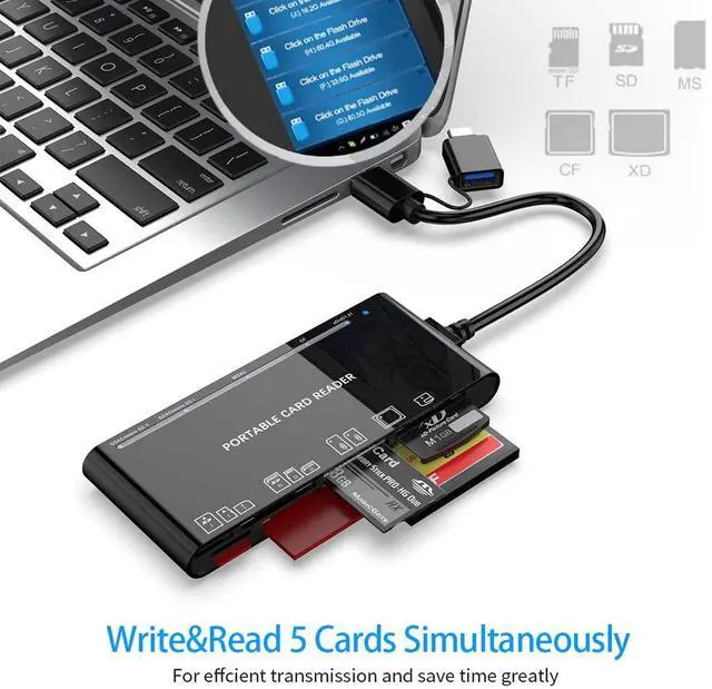 Alt view image 12 of 14 - USB C USB3.0 Multi Card Reader for SD, CF, Micro SD, XD, MS Cards - 7 in 1 Adapter Hub for Windows, Mac, Linux, Android