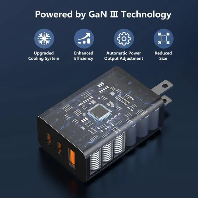 Alt view image 11 of 14 - 65W USB C Charger Block,3 Port GaN+ USB-C Wall Charger,100W PD Type C Multi Port Power Super Fast Charging Block Adapter&6FT Cable for Samsung Galaxy S26 Ultra/25/24,iPhone 17/16/15,iPad,MacBook