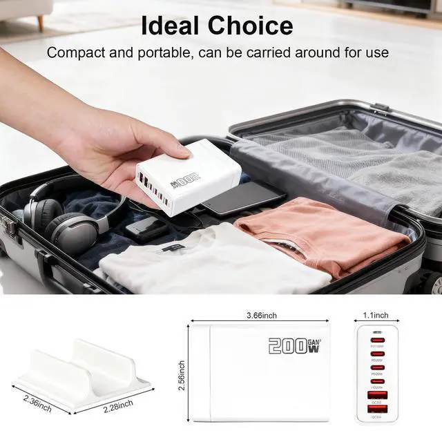 Alt view image 14 of 14 - 200W USB C Fast Charger, GaN PD 100W Charging Station, Upgraded 6-Port USB-C Fast Charging, Adapter for iPad iPhone 17 16 15 14 12, MacBook Pro, Samsung Galaxy
