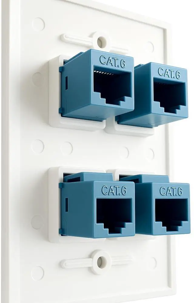 Alt view image 13 of 14 - 4 Port Ethernet Wall Plate, Cat 6, Wall Outlet, RJ45 Female to Female Keystone Jacks - White