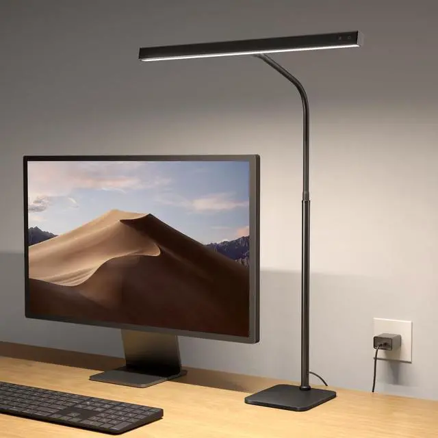 Alt view image 8 of 14 - LED Desk Lamp for Home Office, Eye-Caring Desk Light with Base, 12W Touch Control 3 Colors Dimmable Brightness, Gooseneck Architect Lamp for Computer Monitor Reading Workbench, Black