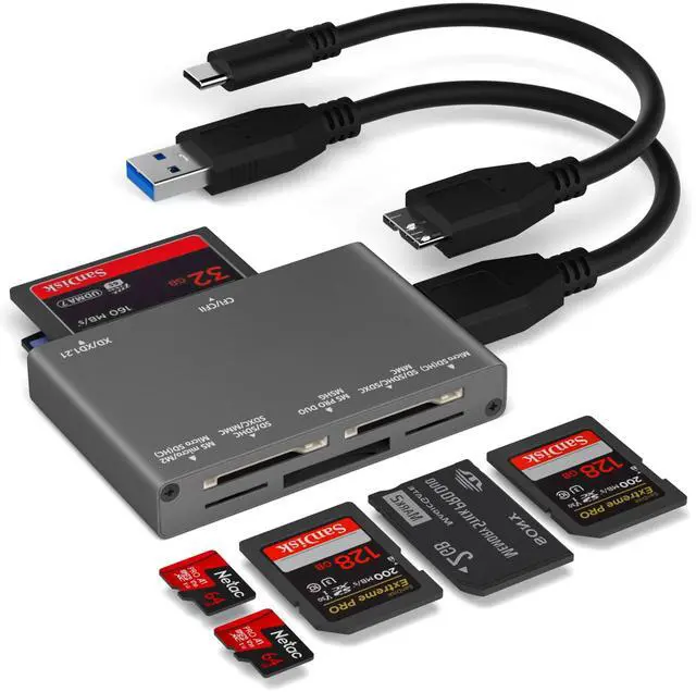 Alt view image 7 of 12 - 7-in-1 Multi Memory Card Reader, USB 3.0 SD Card Reader Writer(5Gbps) Read 7 Cards Simultaneously for SD/Micro SD/MS/CF/MMC/XD/SDHC/SDXC Camera Memory Card (with 2 USB A and C to Mirco B 3.0 Cables)