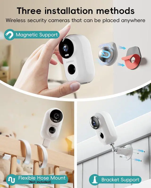 Alt view image 9 of 14 - Security Cameras Wireless Outdoor with Magnetic Mount, No-Drill Installation, 2K Battery Powered Cameras for Home Security Indoor, 2.4G WiFi, Color Night Vision/130° View/AI Detection/Alexa