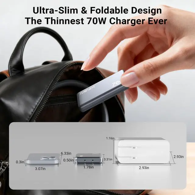 Alt view image 9 of 10 - 70W Flat USB C Wall Charger Block, Slim & Flodable Dual Type C GaN Charger Plug Fast Charging for iPhone 17/16/15 Series, MacBook Air, iPad Pro, Galaxy S25/S24, Pixel 10/9, Steam Deck