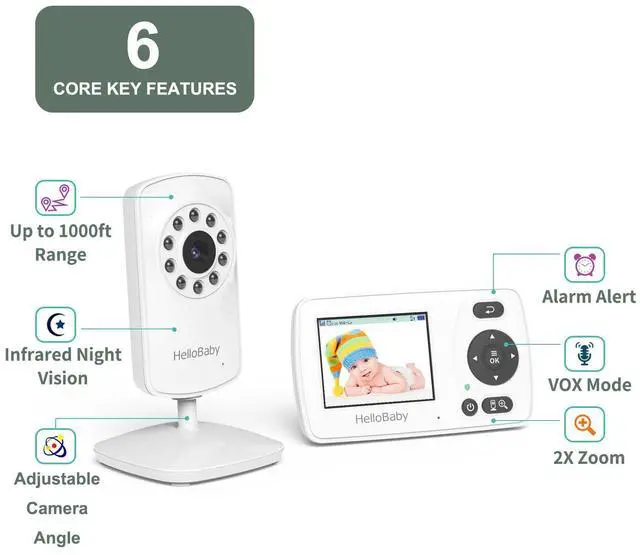 Alt view image 9 of 14 - HB30 Video Baby Monitor with Digital Camera and Audio, No WiFi No App Safety Baby Monitor, 8 Languages, Auto Night Vision, 1000ft Transmission Range, 2.4 inch Portable Screen