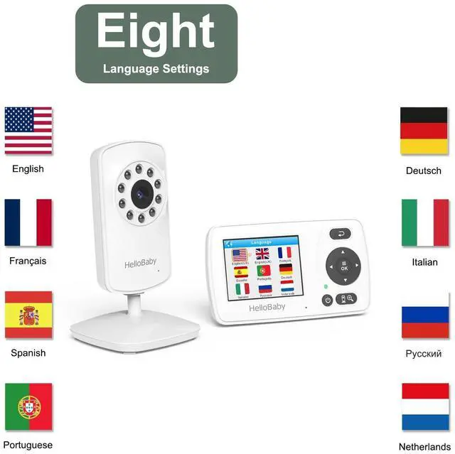 Alt view image 10 of 14 - HB30 Video Baby Monitor with Digital Camera and Audio, No WiFi No App Safety Baby Monitor, 8 Languages, Auto Night Vision, 1000ft Transmission Range, 2.4 inch Portable Screen