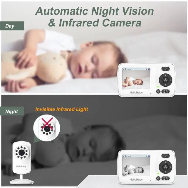 Alt view image 12 of 14 - HB30 Video Baby Monitor with Digital Camera and Audio, No WiFi No App Safety Baby Monitor, 8 Languages, Auto Night Vision, 1000ft Transmission Range, 2.4 inch Portable Screen