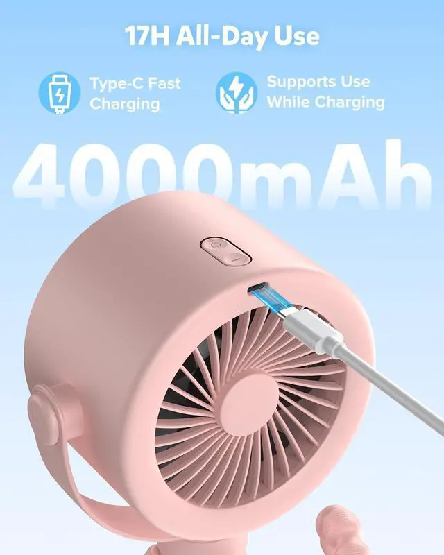 Alt view image 10 of 13 - Baby Stroller Fan, Rechargeable Portable Clip on Fan, 17H Cooling with 5 Speeds, LED Display, 360°Rotate Personal Cooling Fans for Car Seat, Crib, Travel, Camping, Gifts for New Parents