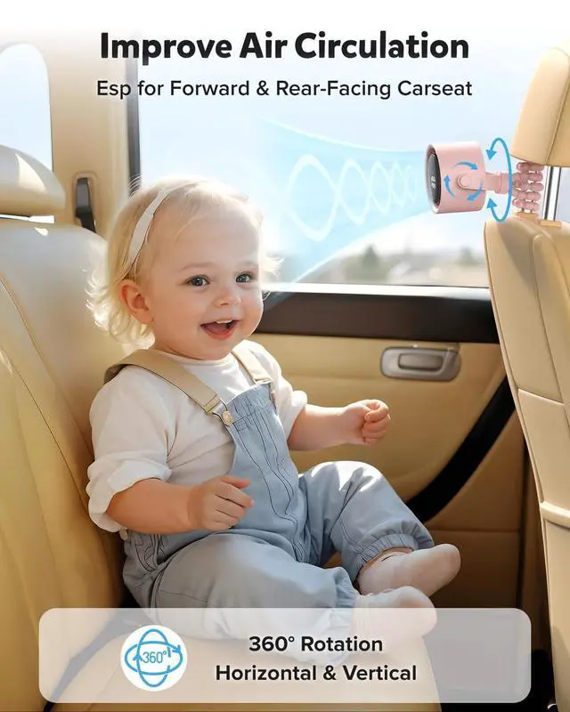 Alt view image 11 of 13 - Baby Stroller Fan, Rechargeable Portable Clip on Fan, 17H Cooling with 5 Speeds, LED Display, 360°Rotate Personal Cooling Fans for Car Seat, Crib, Travel, Camping, Gifts for New Parents