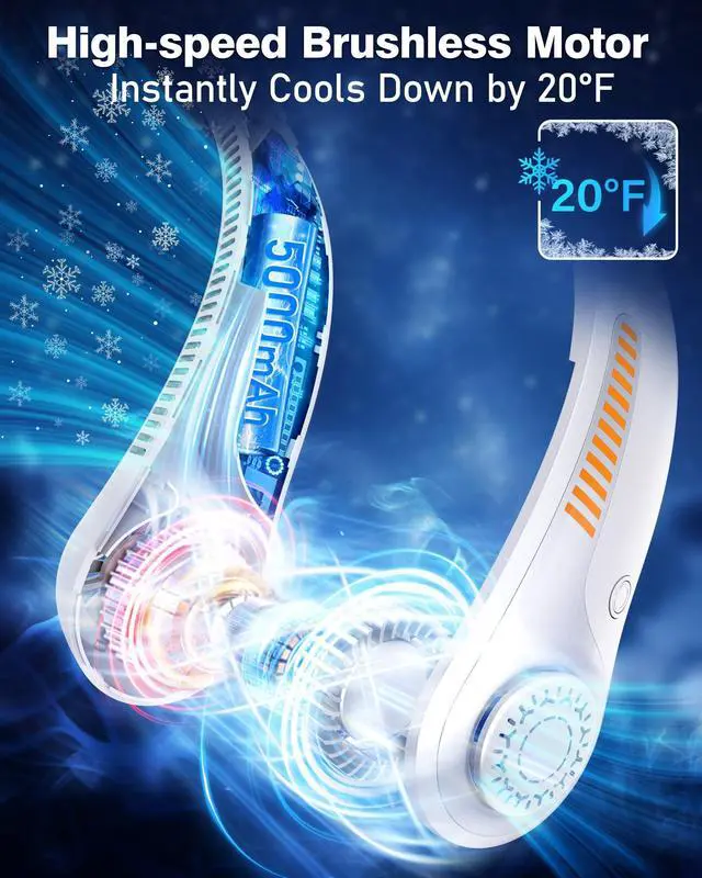 Alt view image 10 of 14 - Portable Neck Fan - Rechargeable Personal Fan with Neck Support, 5-Speed Quiet Lightweight Long Lasting Neck Fan, Fathers Day, Mothers Day Gifts, Full Surround Cooling for Travel, Hot Flashes