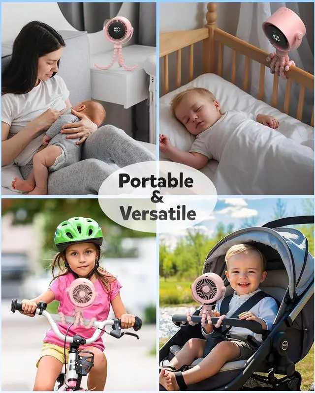 Alt view image 13 of 13 - Baby Stroller Fan, Rechargeable Portable Clip on Fan, 17H Cooling with 5 Speeds, LED Display, 360°Rotate Personal Cooling Fans for Car Seat, Crib, Travel, Camping, Gifts for New Parents