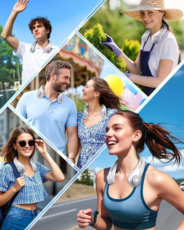 Alt view image 14 of 14 - Portable Neck Fan - Rechargeable Personal Fan with Neck Support, 5-Speed Quiet Lightweight Long Lasting Neck Fan, Fathers Day, Mothers Day Gifts, Full Surround Cooling for Travel, Hot Flashes