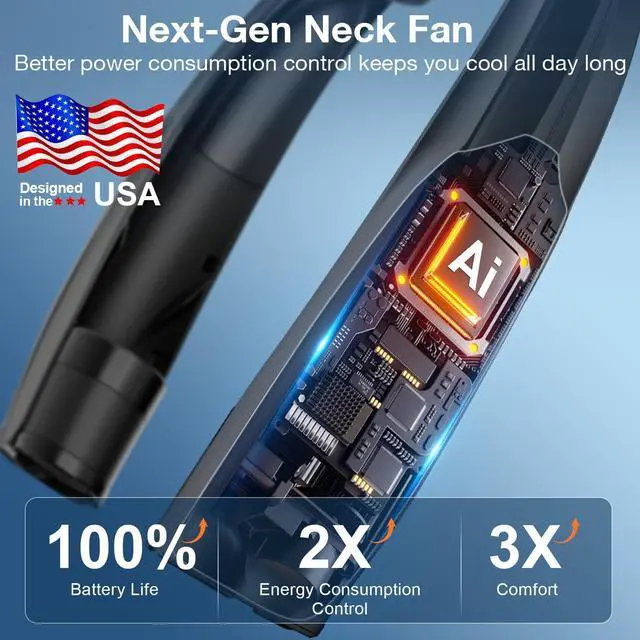Alt view image 9 of 14 - AI Neck Fan, 6 Speeds Adjustable Portable Personal Fan Rechargeable, Faster Cooling Wearable Fan, Ultra Quiet for Home, Office, Travel, Outdoor