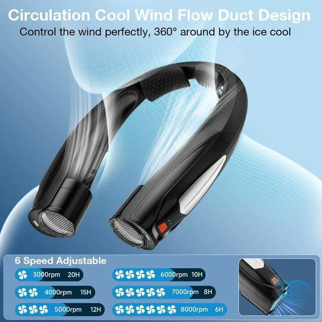 Alt view image 11 of 14 - AI Neck Fan, 6 Speeds Adjustable Portable Personal Fan Rechargeable, Faster Cooling Wearable Fan, Ultra Quiet for Home, Office, Travel, Outdoor