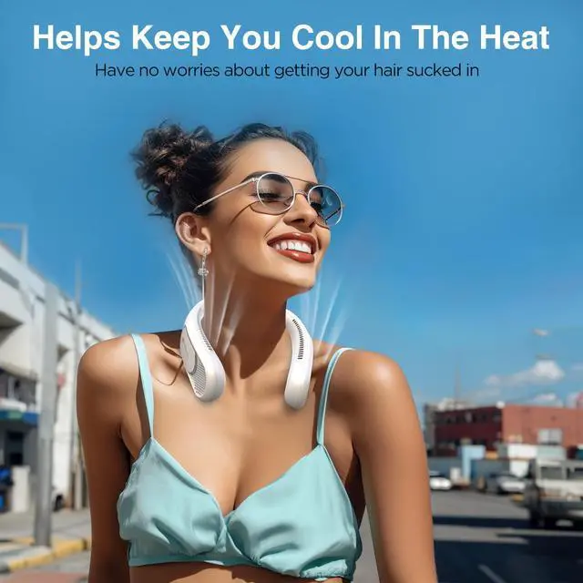 Alt view image 9 of 14 - Neck Fan, Hands Free Bladeless Neck Fans Portable Rechargeable, 6000 mAh Battery Operated Wearable Personal Fan, Cooling Neck Fan, 3 Speeds, USB Fan Gifts for Men, Women, Travel, Outdoor