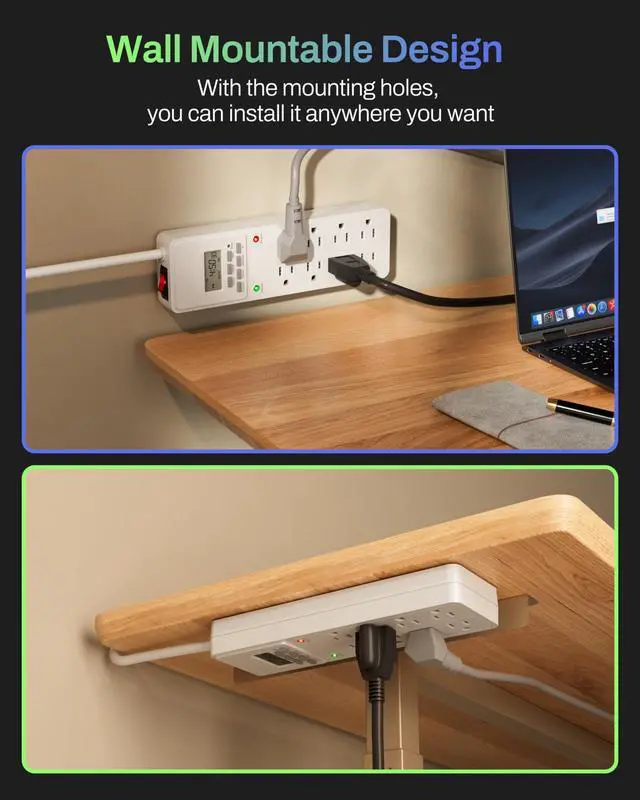 Alt view image 13 of 14 - 8 Outlet Surge Protector with 7-Day Digital Timer (4 Outlets Timed, 4 Outlets Always On) - White