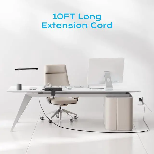 Alt view image 13 of 14 - Flat Plug Desk Clamp Power Strip 10FT, 40W Total Fast Charging Station, Dual PD 20W USB C Ports, Desk Edge Mount Power Strip 9 AC Outlets 8 USB Ports(4 USB C) Surge Protector, Fit 1.7" Tabletop Edge