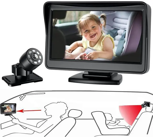 Alt view image 9 of 14 - Car Baby Camera, 4.3'' HD Infrared Night Vision Function Baby Car Camera Display, Backseat Camera for Kid with 150° Wide View & 360° Rotatable Easy Installation in 5 Mins Rear Facing Mirrors