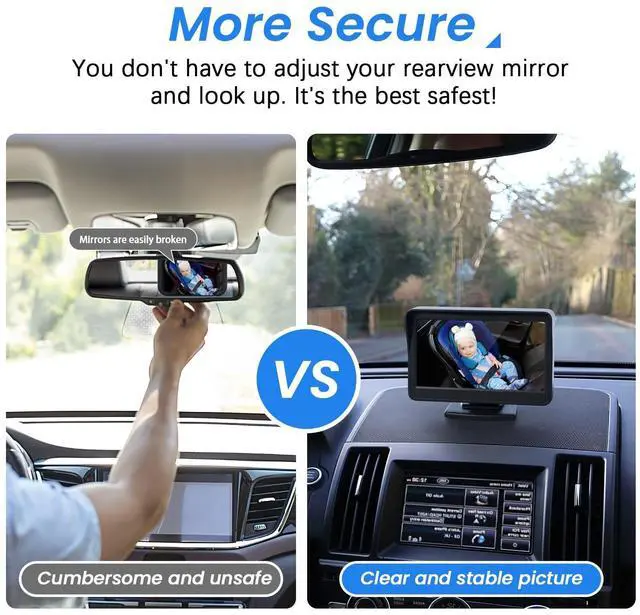 Alt view image 10 of 14 - Car Baby Camera, 4.3'' HD Infrared Night Vision Function Baby Car Camera Display, Backseat Camera for Kid with 150° Wide View & 360° Rotatable Easy Installation in 5 Mins Rear Facing Mirrors