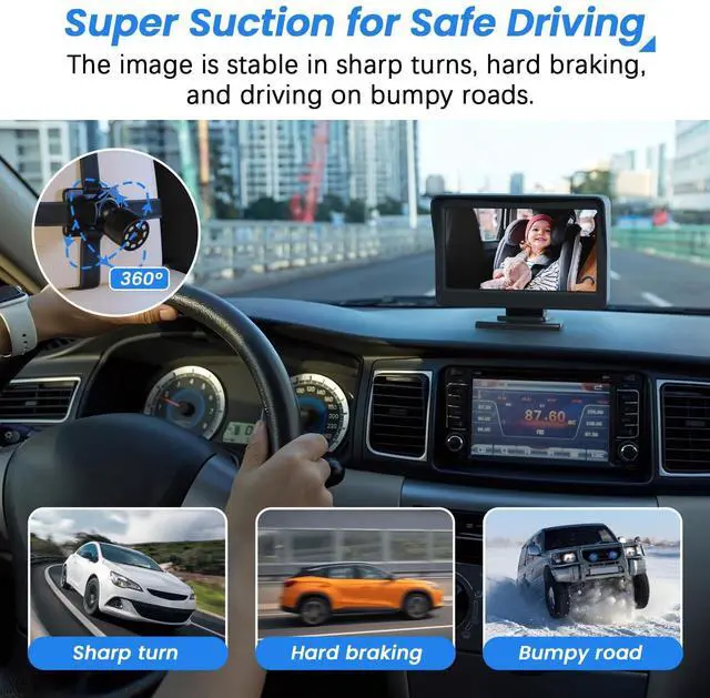 Alt view image 11 of 14 - Car Baby Camera, 4.3'' HD Infrared Night Vision Function Baby Car Camera Display, Backseat Camera for Kid with 150° Wide View & 360° Rotatable Easy Installation in 5 Mins Rear Facing Mirrors