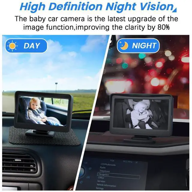 Alt view image 12 of 14 - Car Baby Camera, 4.3'' HD Infrared Night Vision Function Baby Car Camera Display, Backseat Camera for Kid with 150° Wide View & 360° Rotatable Easy Installation in 5 Mins Rear Facing Mirrors