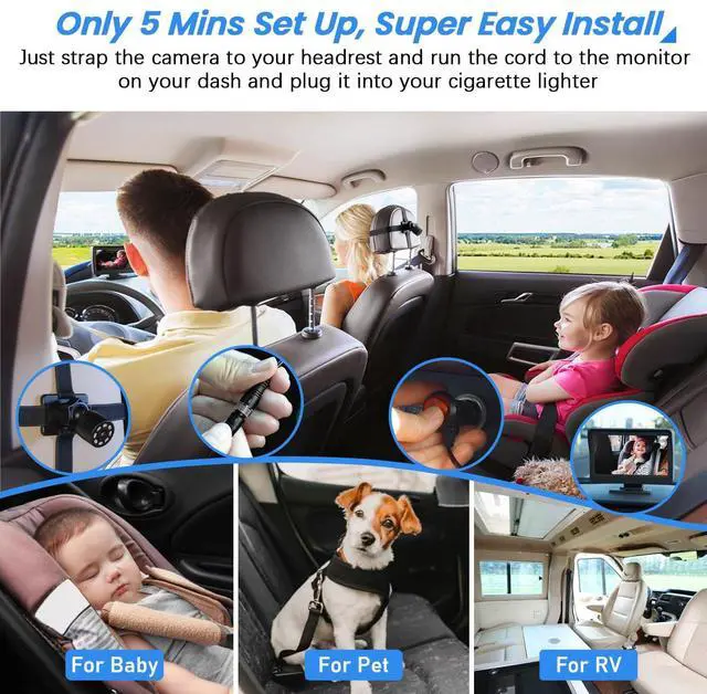 Alt view image 14 of 14 - Car Baby Camera, 4.3'' HD Infrared Night Vision Function Baby Car Camera Display, Backseat Camera for Kid with 150° Wide View & 360° Rotatable Easy Installation in 5 Mins Rear Facing Mirrors