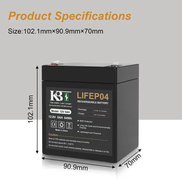 Alt view image 6 of 8 - 12V 5Ah Rechargeable LiFePO4 Battery for Ride On Car, Security Alarms, Garage Door Openers for Chamberlain, Genie, Liftmaster, Craftsman