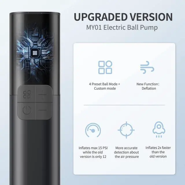 Alt view image 8 of 12 - MY01 Electric Ball Pump with Inflation & Deflation, Accurate Pressure Gauge and 4 Preset Modes, Automatic Ball Pump for Basketball, Soccer, Football and Volleyball (Max 15 PSI)